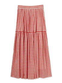 【SALE／50%OFF】【ウォッシャブル】ギンガムチェックティアードマキシスカート Mila Owen ミラオーウェン スカート ロング・マキシスカート レッド【RBA_E】【送料無料】[Rakuten Fashion]