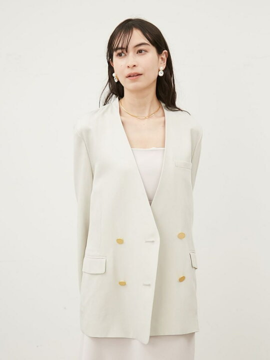 楽天市場】【SALE／30%OFF】金釦ダブルノーカラーリネン混ジャケット 