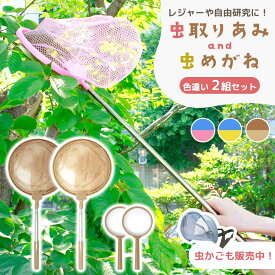 【MILASIC公式】虫取りアミ 2本セット 虫眼鏡付き 虫取りあみ コンパクト 伸縮 長さ 約42-84cm 虫取り網 子供 夏 夏休み アウトドア 柄が伸びる カブトムシ クワガタ 昆虫採集 魚取り 虫とり むしとり 山遊び 伸縮式 軽量 川遊び