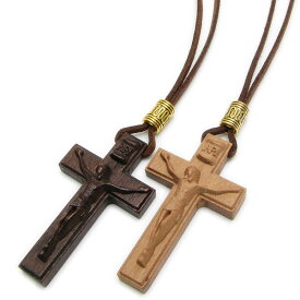 ネックレス メンズ レディース 木製 クロス 十字架 ネックレス キリスト ナツメ レザーネックレス KN47007【ペンダント】