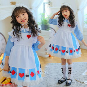 ハロウィン コスプレ 子供 メイドさん 3点セット キッズ プレゼント コスチューム エプロン リボンカチューシャ ドレス フリフリ 水色 ロリータ ふしぎの国 メイド 仮装 女の子 衣装 プリン