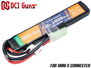 DCI Guns 7.4V 1,000mAh LiPo�X�e�B�b�N�o�b�e���[ �^�~���݊��R�l�N�^�[ 25C-50C�������}���C MARUI AEG �d���K�� ������ NEXT �^�~��7.2V�~�j �����\ ���� ����