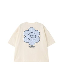 CUT OUT LOGO GINGHAM FLOWER WIDE S/S TEE MILKFED. ミルクフェド トップス カットソー・Tシャツ ブラック ホワイト【送料無料】[Rakuten Fashion]