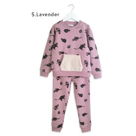 1c【ママとお揃い】JLはママもOK パジャマ ルームウェア 裏起毛 秋冬 冬物 冬 100 110 120 130 140 150 160 キッズ ジュニア 子供服 男の子 女の子 男児 女児 ユニセックス 長袖 あったか 防寒 部屋着 ネコ 猫 ねこ ペイント ボアポケット 腹巻き かわいい スウェット 23aw