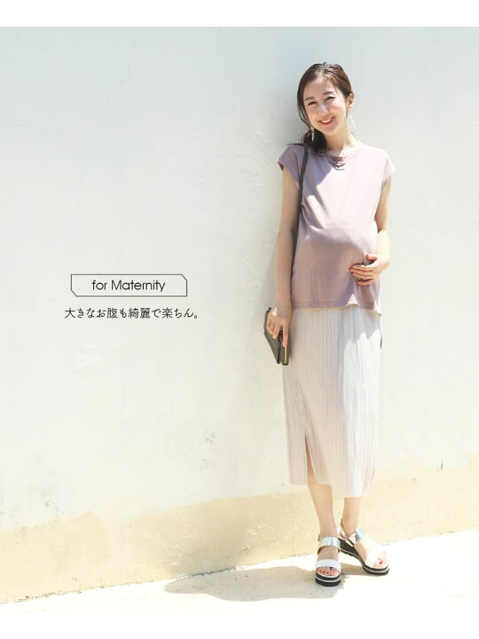 クーポン配布中 授乳服 マタニティ プリーツスカートレイヤード風ワンピース 授乳ケープいらずで授乳できる スリットタイプの授乳口