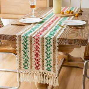 テーブルセンター テーブル ランナー テーブルランナー おしゃれ かわいい 花瓶敷き クリスマス風 長方形 フリンジ テーブルセンター 綿麻 ボーダー柄 縞 テーブルマット クリスマス シンプ