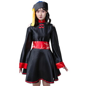 キョンシー コスプレ 衣装 ハロウィン 仮装 キョンシー チャイナ服 ゾンビ ゾンビ おばけ 悪魔 ホラー チャイナ 中国 ブラック 肩出し ワンピース 帽子 大きいサイズ セクシー 長袖 仮装 コスチューム 可愛い 大人 レディース かわいい 女性