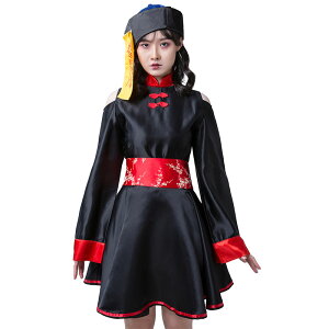 キョンシー コスプレ 衣装 ハロウィン 仮装 キョンシー チャイナ服 ゾンビ ゾンビ おばけ 悪魔 ホラー チャイナ 中国 ブラック 肩出し ワンピース 帽子 大きいサイズ セクシー 長袖 仮装 コス