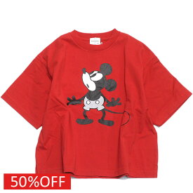 【子供服/グルーヴィーカラーズ/groovy colors/ジュニア/男の子】 セール 【50%OFF】 テンジク MICKEY OVER SIZE TEE 5R赤