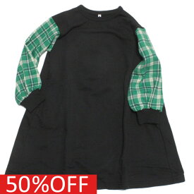 【マルーク/maarook/ベビー服/子供服/Wonder apartment】 セール 【50%OFF】 あす楽 裏毛アートチェックスリーブワンピース グリーン(29)