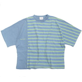 【子供服/グルーヴィーカラーズ/groovy colors/ジュニア/男の子】 あす楽 テンジク ボーダー キリカエ WIDE シルエット TEE 44LBL淡青