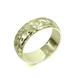 ハワイアンジュエリー オーダーメイド リング 幅6mm 厚み1.5mm バレル 14Kグリーンゴールド マイレリーフ ダイヤモンドカット オーダーメイド リング 指輪 結婚指輪 マリッジリング | メンズ レ