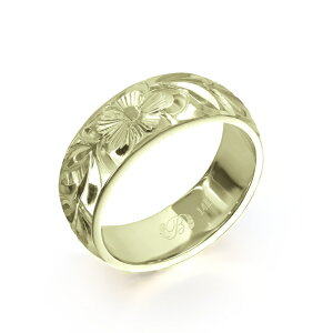 ハワイアンジュエリー オーダーメイド リング 幅6mm 厚み2mm バレル 14Kグリーンゴールド マイレリーフ ノーエッジ オーダーメイド リング 指輪 結婚指輪 マリッジリング | メンズ レディース