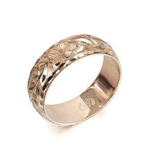 ハワイアンジュエリー オーダーメイド リング 幅6mm 厚み1.2mm バレル 14Kピンクゴールド マイレリーフ ダイヤモンドカット オーダーメイド リング 指輪 結婚指輪 マリッジリング | メンズ レデ