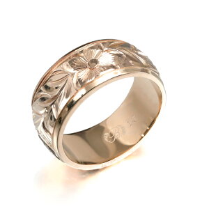 ハワイアンジュエリー オーダーメイド リング 幅8mm 厚み2mm バレル 14Kピンクゴールド マイレリーフ プレーン オーダーメイド リング 指輪 結婚指輪 マリッジリング | メンズ レディース 誕生