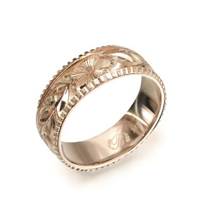 ハワイアンジュエリー オーダーメイド リング 幅6mm 厚み1.2mm フラット 14Kピンクゴールド マイレリーフ コインエッジ オーダーメイド リング 指輪 結婚指輪 マリッジリング | メンズ レディー