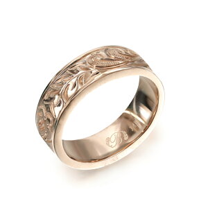 ハワイアンジュエリー オーダーメイド リング 幅6mm 厚み2mm フラット 14Kピンクゴールド マイレ&カレイキニ プレーン オーダーメイド リング 指輪 結婚指輪 マリッジリング | メンズ レディ