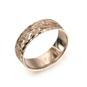 ハワイアンジュエリー オーダーメイド リング 幅6mm 厚み1.2mm フラット 14Kピンクゴールド マイレ&カレイキニ ダイヤモンドカット オーダーメイド リング 指輪 結婚指輪 マリッジリング | メ