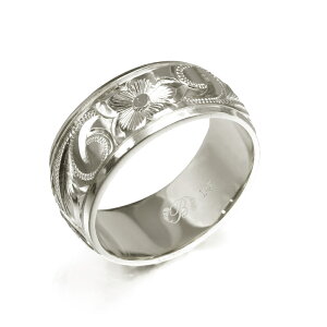 ハワイアンジュエリー オーダーメイド リング 幅8mm 厚み1.5mm バレル 14Kホワイトゴールド スクロール プレーン オーダーメイド リング 指輪 結婚指輪 マリッジリング | メンズ レディース 誕