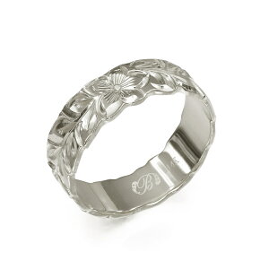 ハワイアンジュエリー オーダーメイド リング 幅6mm 厚み1.2mm フラット 14Kホワイトゴールド マイレリーフ カットアウト オーダーメイド リング 指輪 結婚指輪 マリッジリング | メンズ レディ