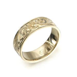 ハワイアンジュエリー オーダーメイド リング 幅6mm 厚み1.5mm フラット 14Kイエローゴールド スクロール プレーン オーダーメイド リング 指輪 結婚指輪 マリッジリング | メンズ レディース