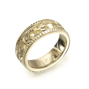 ハワイアンジュエリー オーダーメイド リング 幅6mm 厚み2mm フラット 14Kイエローゴールド プルメリア コインエッジ オーダーメイド リング 指輪 結婚指輪 マリッジリング | メンズ レディー