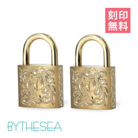 ハワイアンジュエリー ペアペンダントトップ 刻印無料 南京錠 鍵 パドロック ス 真鍮 キー＆ロック 2個セット シルバー925 ネックレスチェーン別売 ペンダントヘッド BY THE SEA バイザシー | カップル 夫婦 誕生日 プレゼント 【品番：LOCK-P】
