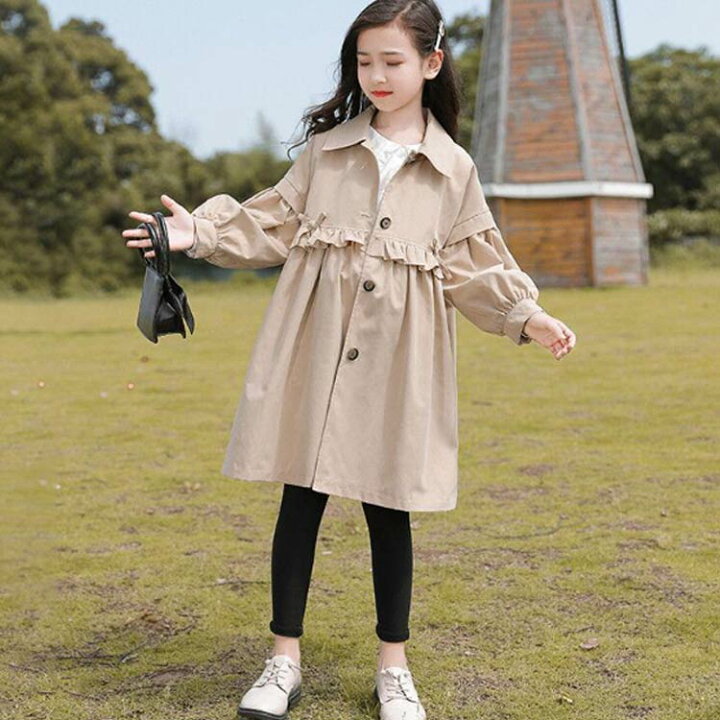 楽天市場】フリル 子供 スプリングコート 女の子 薄手 ロングコート  
