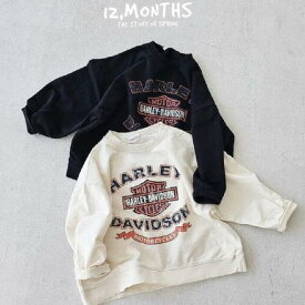 ハーレーダビットソン スウェット ブラック ホワイト HarleyDavidson トレーナー トップス 子供服 こども服 こどもふく 韓国子供服 100cm 110cm 120cm 長袖 男の子 女の子 ベビー キッズ 男の子 女の子 可愛い お洒落 春 夏 秋 冬
