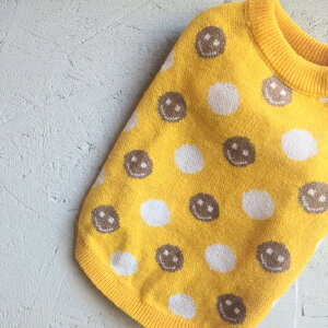 イエロー スマイル ニット地 犬服 猫服 ドッグウェア キャットウェア ペット ペット服 動物 黄色 秋 冬 タンクトップ ペット用品 小型犬 中型犬 ペットウェア Sサイズ Mサイズ 可愛い 犬 猫