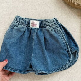 デニム ショートパンツ ワッペン ロゴ ブルー 短パン パンツ ズボン 青 子供服 こども服 こどもふく 韓国子供服 ベビー キッズ 80cm 100cm 男の子 女の子 可愛い お洒落 ボトムス 春 夏 秋 冬