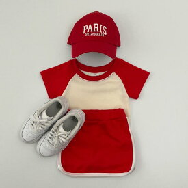 ライン スカート レッド インナーパンツ 付き キュロットパンツ インパン 赤 子供服 こども服 こどもふく 韓国子供服 ベビー キッズ スカートパンツ 80cm 90cm 女の子 男の子 可愛い お洒落 春 夏 秋 冬