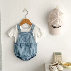 デニム ハート サロペット ベビー服 つなぎ ライトブルー ロンパース カバーオール 青 子供服 こども服 子供服 赤ちゃん 73cm 80cm 可愛い お洒落 男の子 女の子 春 夏 秋 冬 ベビー キッズ