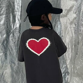 ハート バック Tシャツ グレー 半袖 90cm 100cm 110cm 灰色 子供服 こども服 こどもふく 韓国子供服 ベビー キッズ 男の子 女の子 可愛い お洒落 春 夏 秋 冬