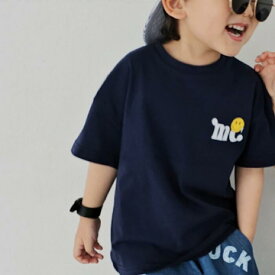 スマイル ロゴ Tシャツ ブラック 半袖 にこちゃん 90cm 100cm 黒 子供服 こども服 こどもふく 韓国子供服 ベビー キッズ 男の子 女の子 可愛い お洒落