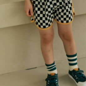 チェッカー ショートパンツ バイカラー ブラック イエロー パンツ モノクロ 短パン ズボン 黒 黄色 子供服 こども服 こどもふく 韓国子供服 90cm 100cm 110cm ベビー キッズ 男の子 女の子 可愛い お洒落 春 夏 秋 冬