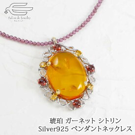 ＼ポイント最大15倍！27日（土）9:59まで／Silver925 天然 琥珀 ガーネット シトリン ネックレス 45cm 日本製 送料無料 | コハク こはく アンバー 40代 50代 60代 70代 80代 誕生日 プレゼント 母 妻 祖母 母の日 ギフト おしゃれ シルバー925 人気