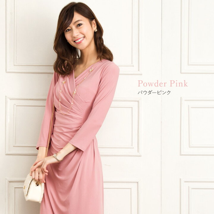 楽天市場 ワンピース 不二子 カシュクール ワンピース 無地 Opc6 きれいめ 30代 40代 50代 着やせ 大人 上品 エレガント 大きいサイズ トールサイズありタイトワンピース ジャージー オフィス 結婚式 婚活 二次会 同窓会 入学式 卒園式 卒業式 膝丈 七分袖 春夏