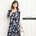 ワンピース ：マリリン ツイスト ノクターン ◆opp3-050122 レディース ワンピ きれいめ 30代 40代 50代 着やせ 大人 上品 エレガント 大きいサイズ トールサイズ カシュクールフレア カシュクール オフィス カジュアル 花柄 薔薇柄 バラ柄 膝丈 ひざ丈 長袖 七分袖 春 秋 冬