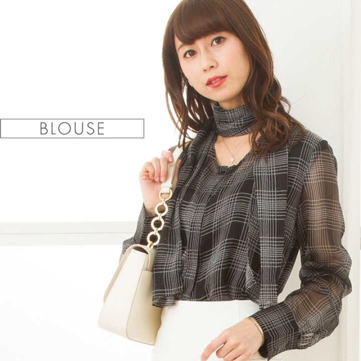 楽天市場】ブラウス：シフォンブラウス ストールリボン タータン  