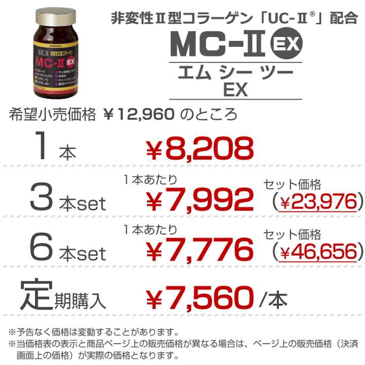 楽天市場】【正規販売店】非変性活性2型コラーゲン MC-II EX 楽天市場】【正規販売店】非変性活性2型コラーゲン MC-II EX