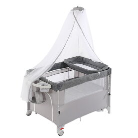 折りたたみ ベビーサークル ベビーベッド 5WAY おむつ替えテーブル付き ゆりかご 添い寝対応 蚊帳付き コンパクト収納 大容量収納 昼寝ベッド 新生児〜3歳対応 EN71認証