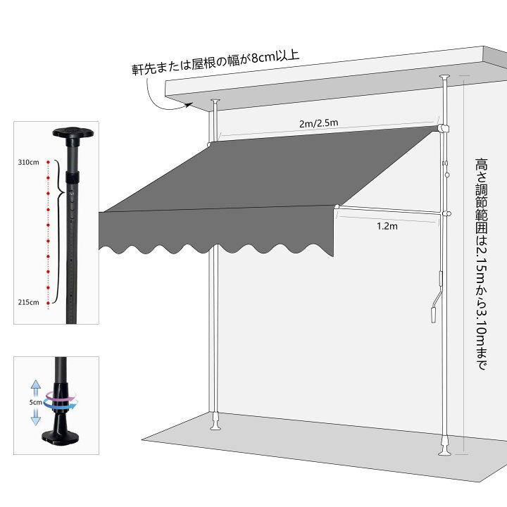 楽天市場】オーニングテント 幅200cm 幅250cm オーニング・シェード 日 