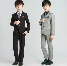 フォーマルスーツ 5点セット/長袖/スーツ 男の子 スーツ キッズ タキシード 子供スーツ カジュアル タキシード 子供服 入学式 入園式 七五三 誕生日プレゼント 卒業式 スーツスウェットセットアップ ブラック グレー 90 100 110 120 130 140 150 160 170 春秋物　チェック柄