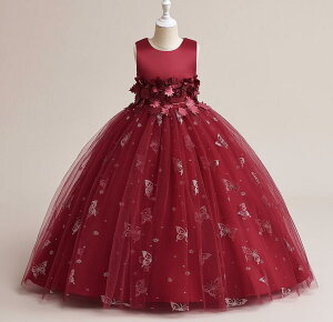 2025新作/120-170CM/子供/ワンピース/ドレス/女の子/カラードレス/花弁/フラワーガール/花編/演出/フォーマルドレス/お嫁さん/ピアノ 発表会・結婚式・七五三/ロング/ワンピース