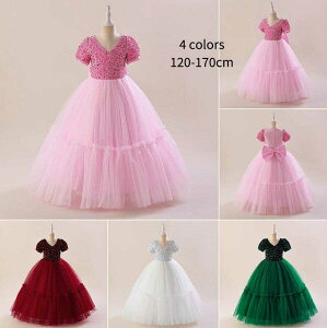 2025新作/120-170CM/子供/ワンピース/ドレス/女の子/カラードレス/花弁/フラワーガール/花編/演出/フォーマルドレス/お嫁さん/ピアノ 発表会・結婚式・七五三/ロング/ワンピース