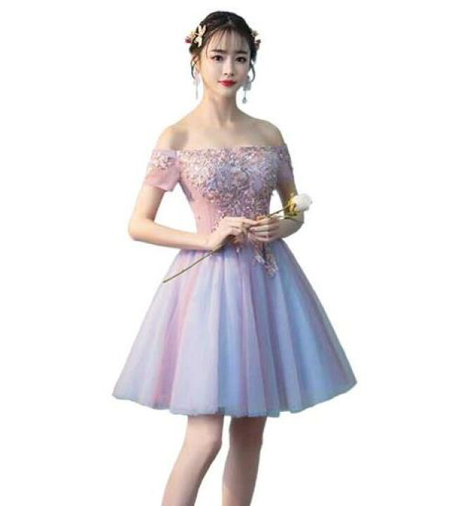楽天市場 パーティードレス カラードレス プリンセス 花柄 カラー ワンピース パーティー ミニ丈 エレガント オフショルダーン 二次会 演奏会 披露宴 発表会 忘年会 演出舞台 司会 ステージ衣装 パープル Woop Woop First Store