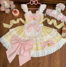LOLITA 　2点セット　カラーメイド服 猫耳仮装　ロリータ ゴスロリ コスプレ ワンピース　メイド服 コスチューム 文化祭 学園祭 衣装 仮装 ハロウィン 可愛い ドレス　日常　写真　舞台　花嫁　洋服　新販　ハロウィーン　op　コスプレ　アニメ　姫様JSK