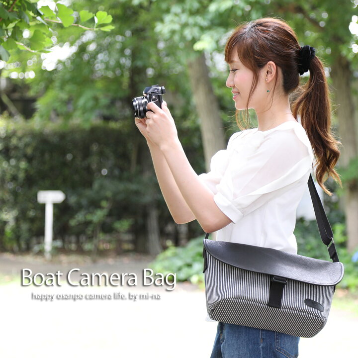 楽天市場 カメラバッグ 一眼レフ カメラ女子 Camera Bag ボートカメラバッグ Camera Bag アメリカンヒッコリー ビニールコーティング ミーナ