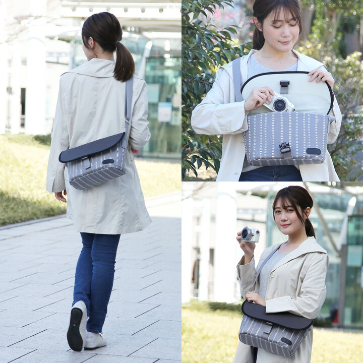楽天市場 カメラバッグ 一眼レフ カメラ女子 Camera Bag ボートカメラバッグ Camera Bag 北欧風ブロックスグレー ミーナ